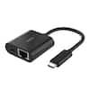 Front. Belkin - USB-C to Ethernet + Charge Adapter with gigabit Ethernet port and USB Power Delivery up to 100W - Black.