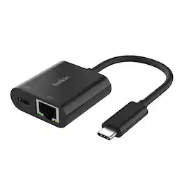 Belkin - USB-C to Ethernet + Charge Adapter with gigabit Ethernet port and USB Power Delivery up to 100W - Black
