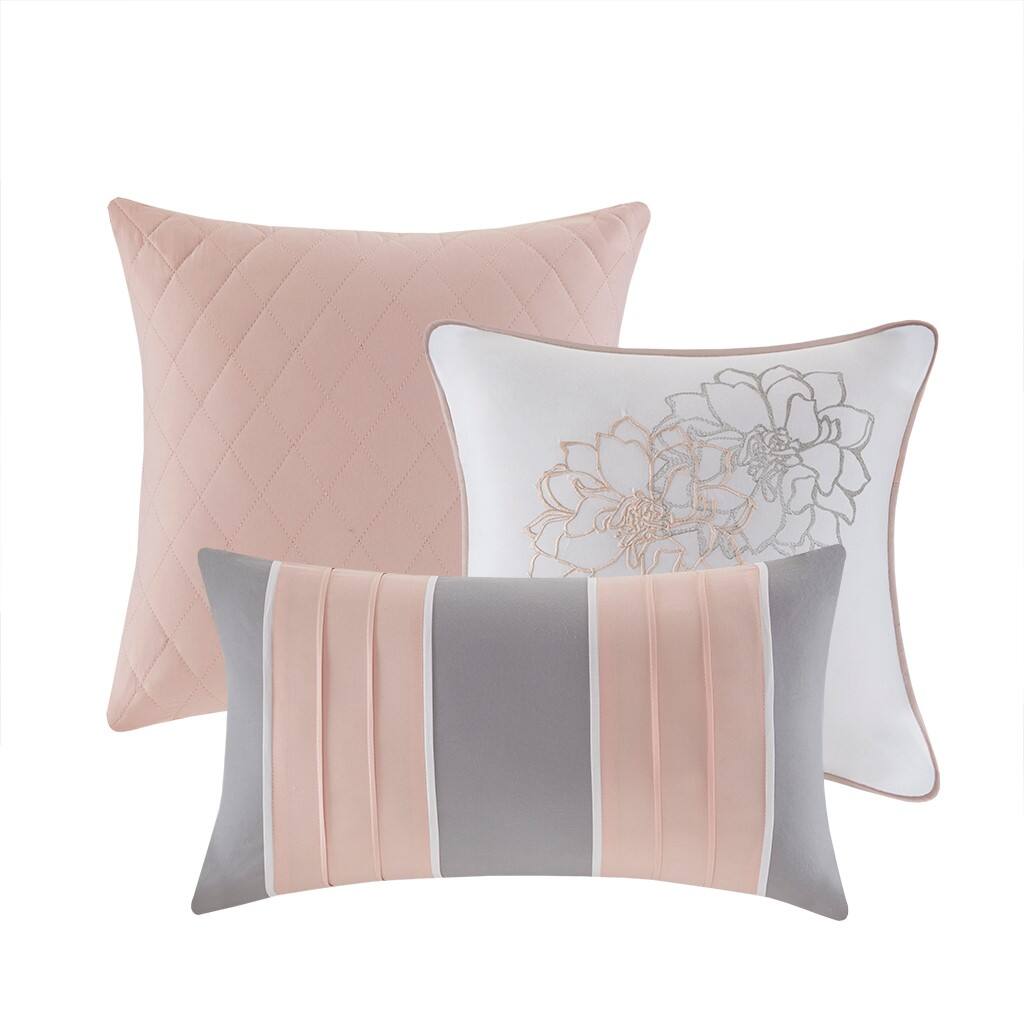 Alt View 1. TinyHomie - Printed Cotton Sateen Comforter Set Grey/Peach Twin/Twin XL - Grey and Peach.