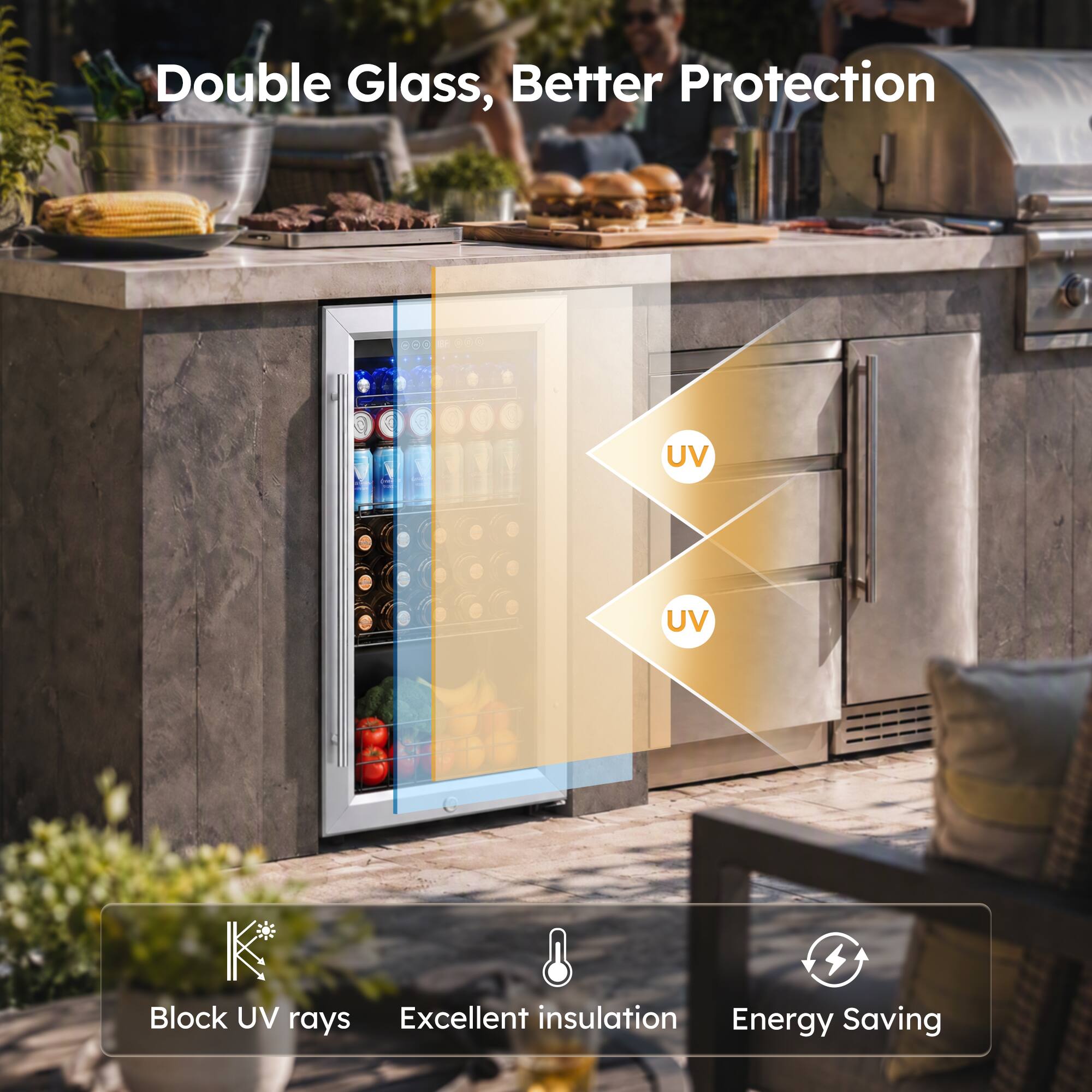 Double Glass, Better Protection  
900 UV UV K Block UV rays  
Excellent insulation  
Energy Saving