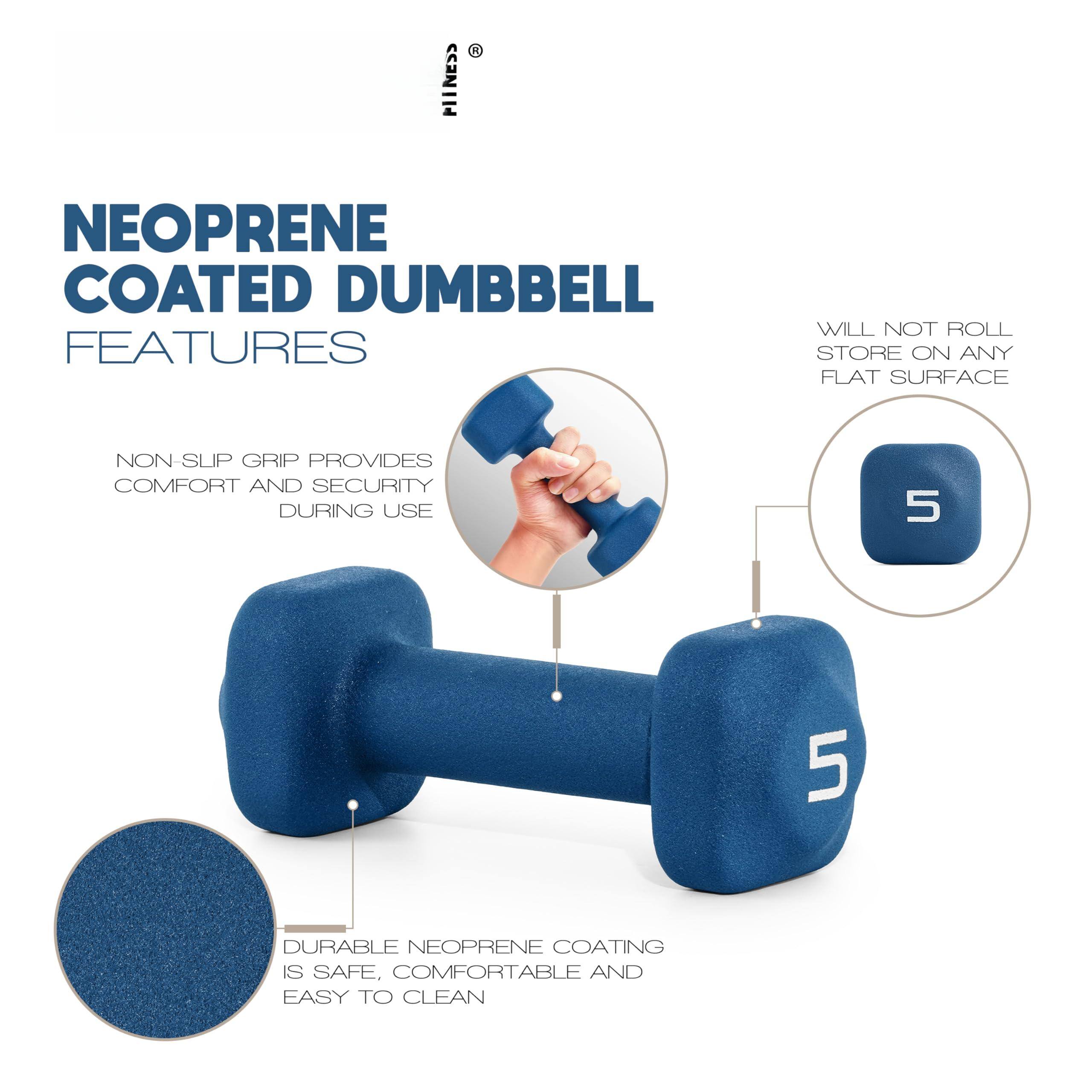 NEOPRENE COATED DUMBBELL FEATURES

- NON-SLIP GRIP PROVIDES COMFORT AND SECURITY DURING USE
- WILL NOT ROLL STORE ON ANY FLAT SURFACE
- DURABLE NEOPRENE COATING IS SAFE, COMFORTABLE AND EASY TO CLEAN