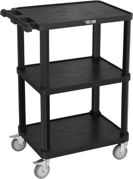 Winado - 3-Tier Plastic Service Utility Cart, Rolling Flat Cart Storage Cart with Ergonomic Push Handle & Wheels for Garage, Home - Black