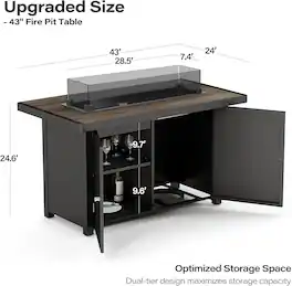 Decksplore - Propane Fire Pit Table 43 Inch with Lid, 55,000 BTU Gas Fire Pits