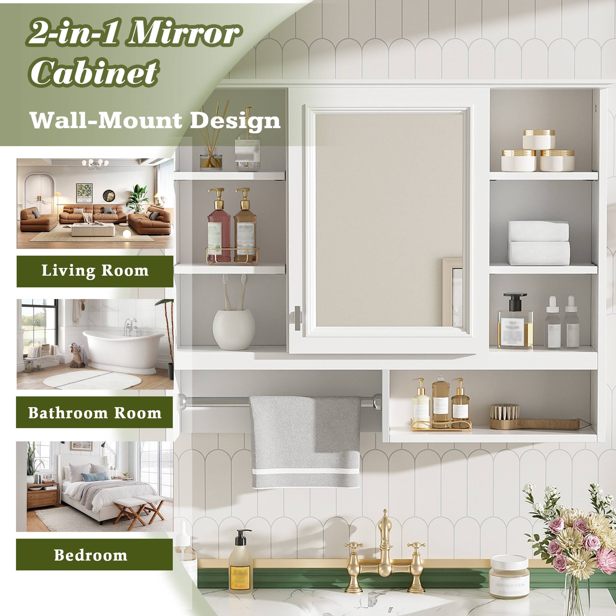 2-in-1 Mirror Cabinet  
Wall-Mount Design  

Living Room  
Bathroom Room  
Bedroom
