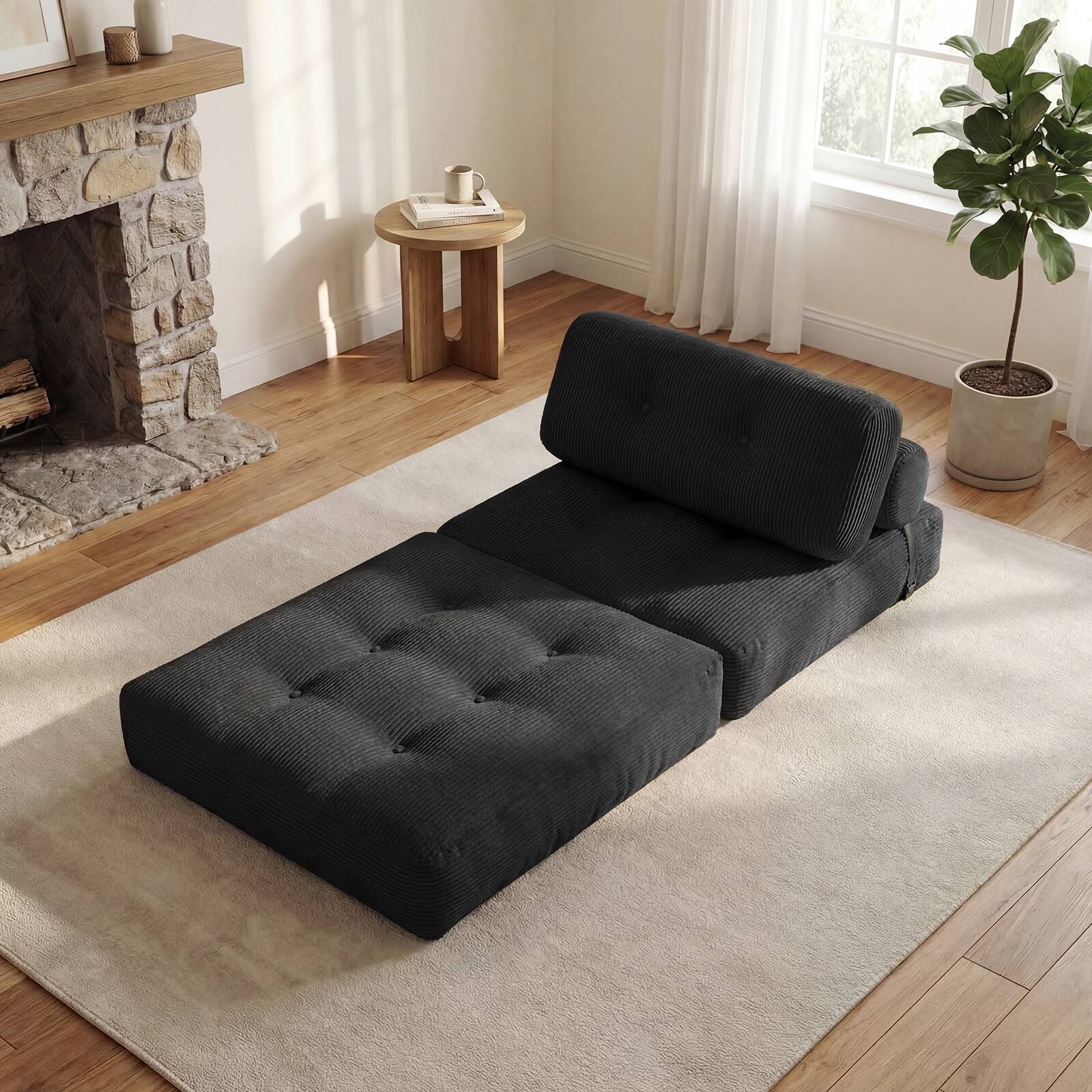 Alt View 5. Costway - Costway Folding Sofa Bed, Convertible Sleeper Chair with Pillow Back Support Corduroy Cover - Black.