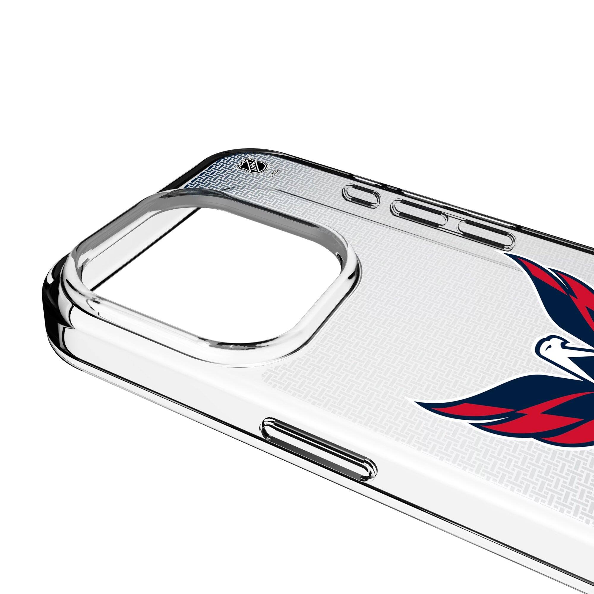 Alt View 2. Keyscaper - Washington Capitals Linen Logo iPhone Clear Case - 14 Pro Max - Multicolor.