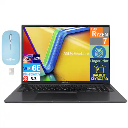 AMD Ryzen 7
DOCK TORM
IPS
Seper Dear
WiFi 6E
Bluetooth 5.3
ASUS Vivobook
FingerPrint
A BACKLIT KEYBOARD
ASUS Vivobook