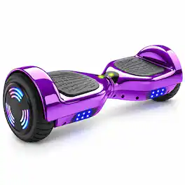 Hover Heart - 6.5" Self-Balancing Electric Hoverboard with Bluetooth Speaker, LED Wheel Lights, Headlight and UL Certified Battery - Chrome Purple