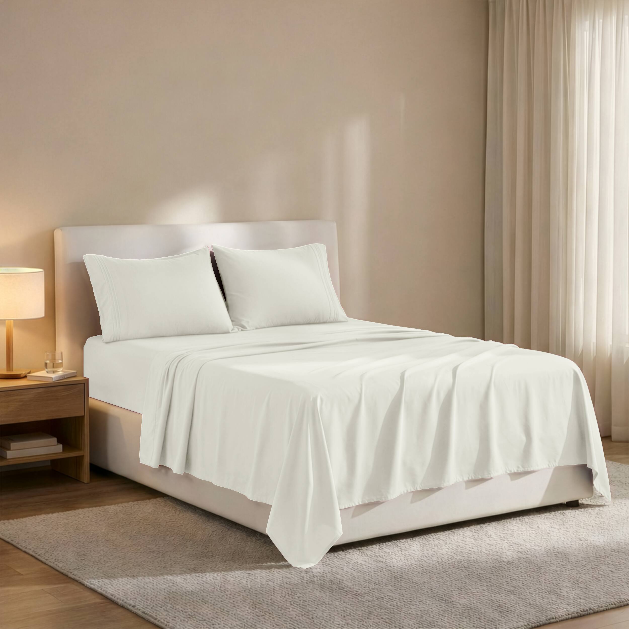 Angle. Lux Decor Collection - 4-Piece Queen Bed Sheet Set, Ultra Soft Microfiber, Deep Pocket, Wrinkle-Resistant, Hypoallergenic, All-Season Comfort - Off White.