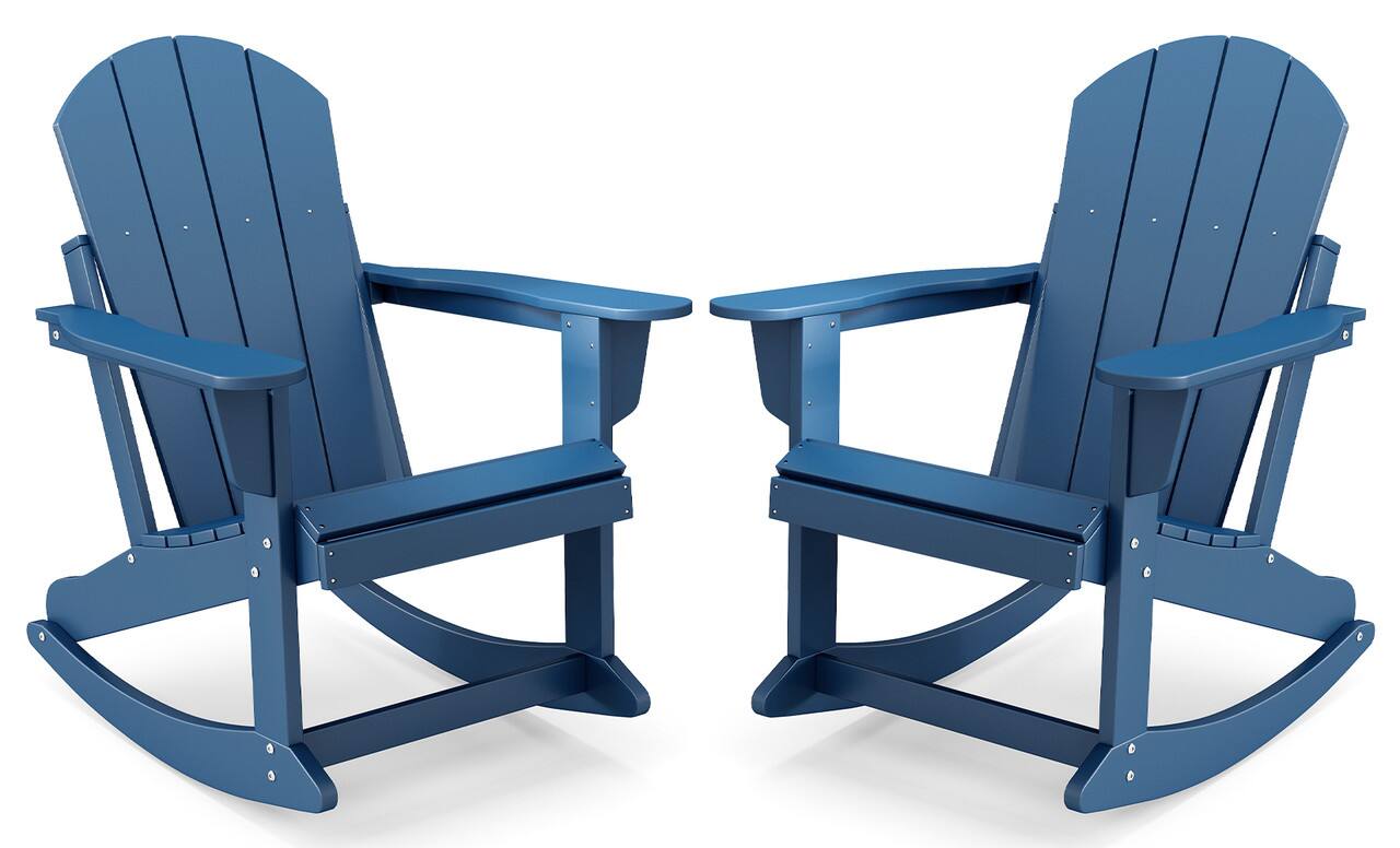 Front. FODINGHILL - Adirondack Rocking Chair Set of 2, All weather Outdoor Chair for Patio & Garden - Blue.