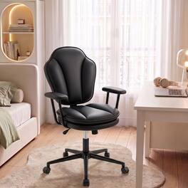 Pinmoco - Ergonomic Office Chair with Padded Armrests and High Back, Adjustable Swivel Computer Chair for Home Office - Black PU