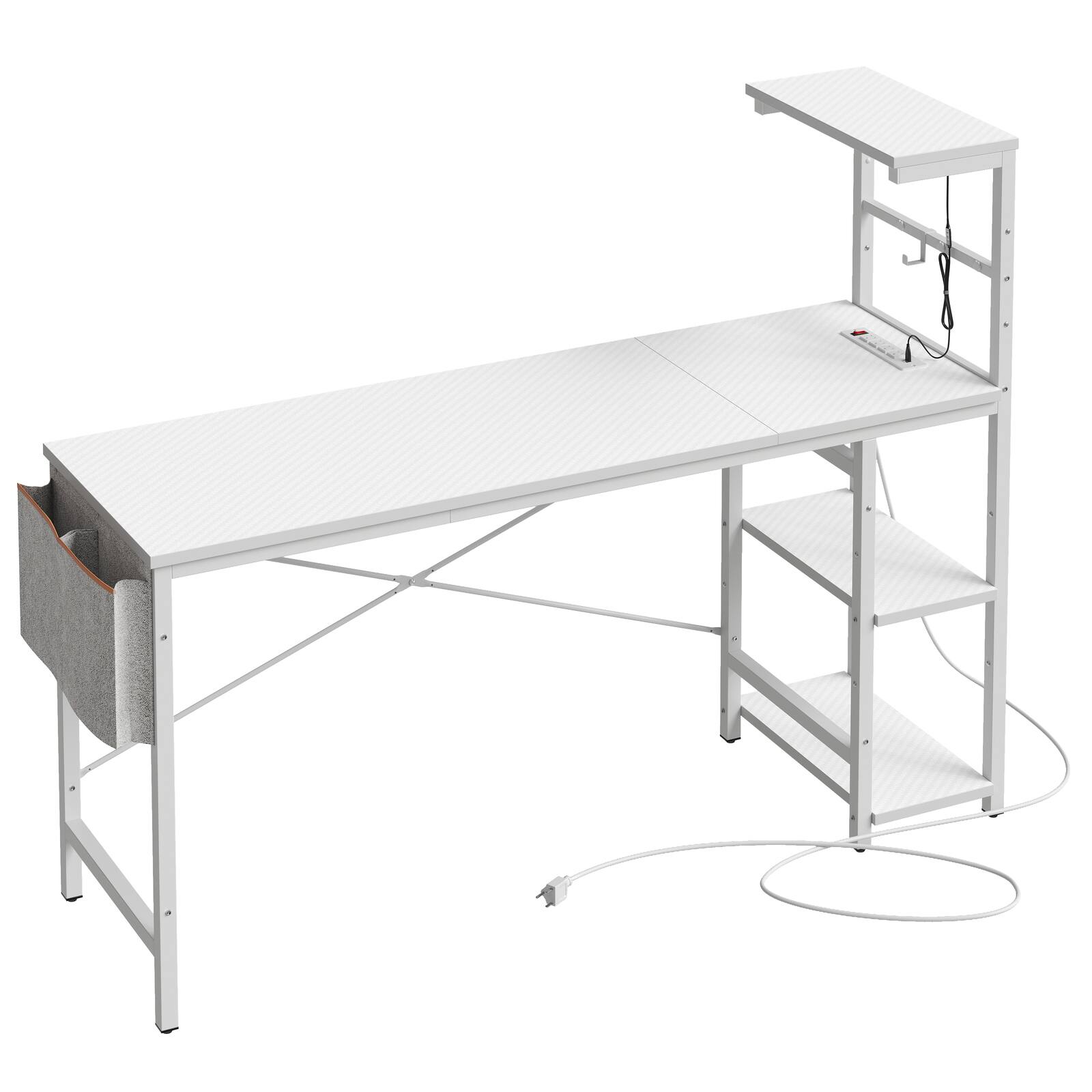 Alt View 5. Bestier - Bestier 61" Gaming Desk with Power Outlets LED 4-Tier Reversible Shelves Headset Hook - White.