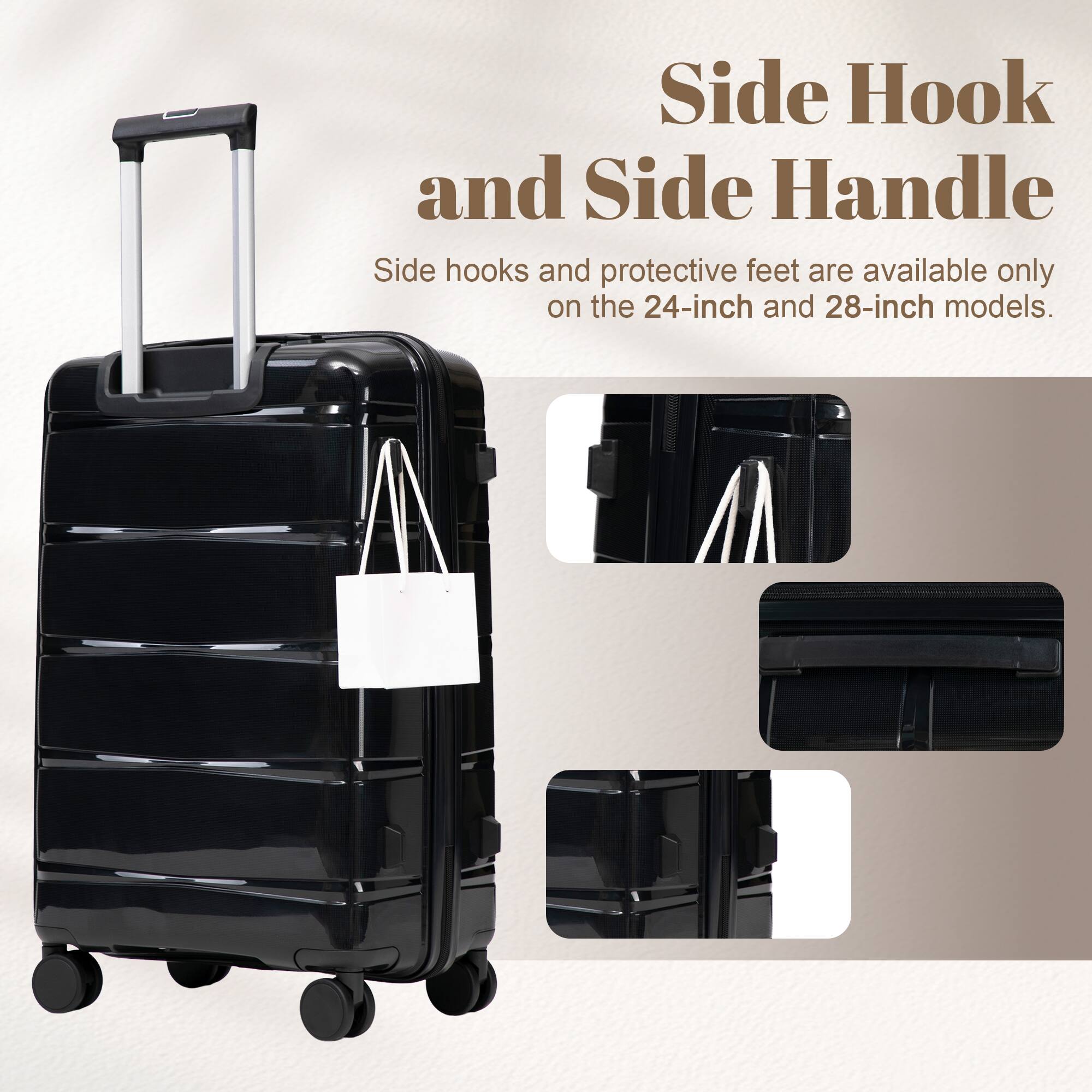 Side Hook and Side Handle

Side hooks and protective feet are available only on the 24-inch and 28-inch models.