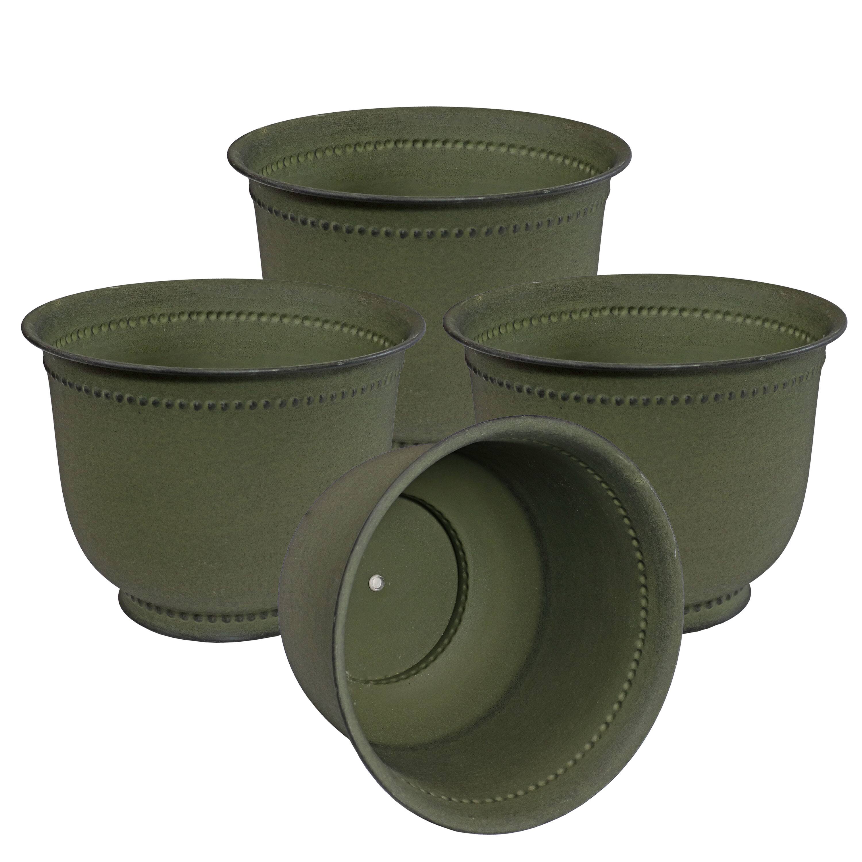 Sunnydaze - Michael Metal Planter - 14.5 in - Set of 4 - Matte Sage
