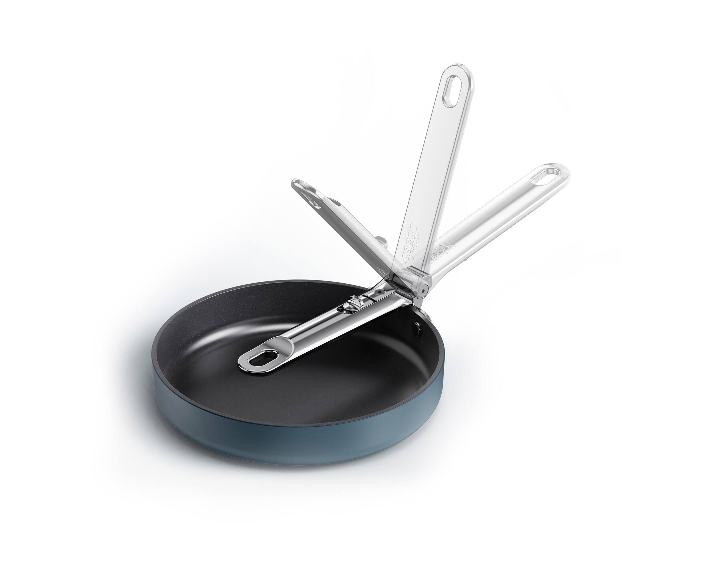 Front. Joseph Joseph - Space Ceramic Non-stick 8" Frying Pan with Folding Handle - Blue.