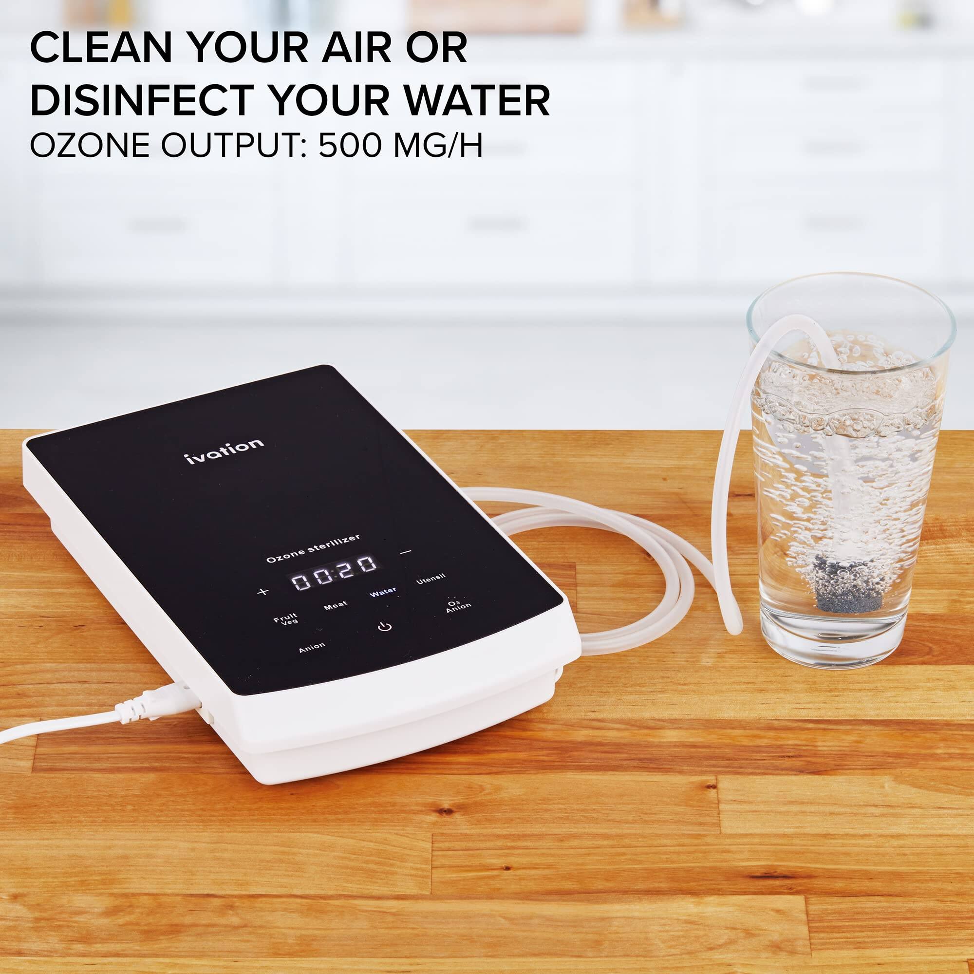 CLEAN YOUR AIR OR DISINFECT YOUR WATER OZONE OUTPUT: 500 MG/H ivation sterilizer : 00:20 Water + Air