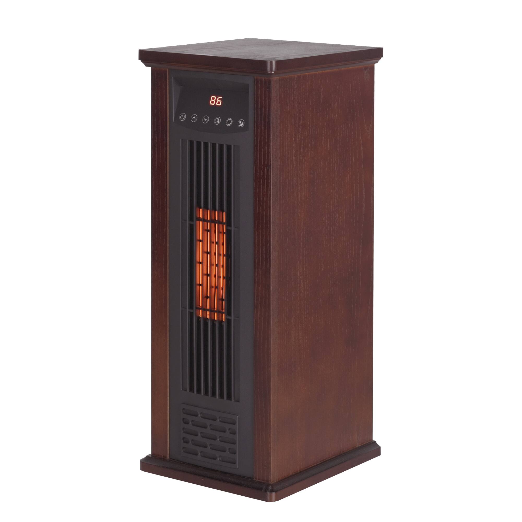 Back. Vaczon - 1500W Quartz Infrared Tower Heater with Remote Control ECO Mode 3 Heat Settings, Overheat Protection for Indoor Home Use - Dark Walnut.