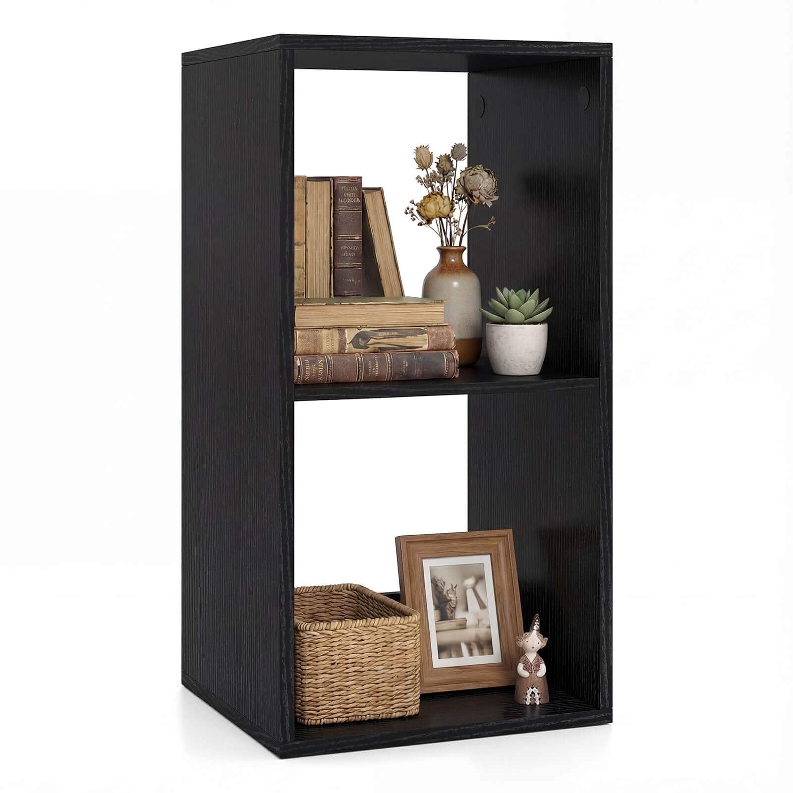 Costway - 2-Cube Bookshelf, Modern Vertical Bookcase with Back Guardrail&Anti-tipping Kits - Coffee