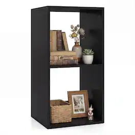 Costway - 2-Cube Bookshelf, Modern Vertical Bookcase with Back Guardrail&Anti-tipping Kits - Coffee