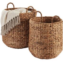 Best Choice Products - 2-Piece Round Nesting Baskets W/Handles, Water Hyacinth Plant Holder & Storage Organizer - Chestnut