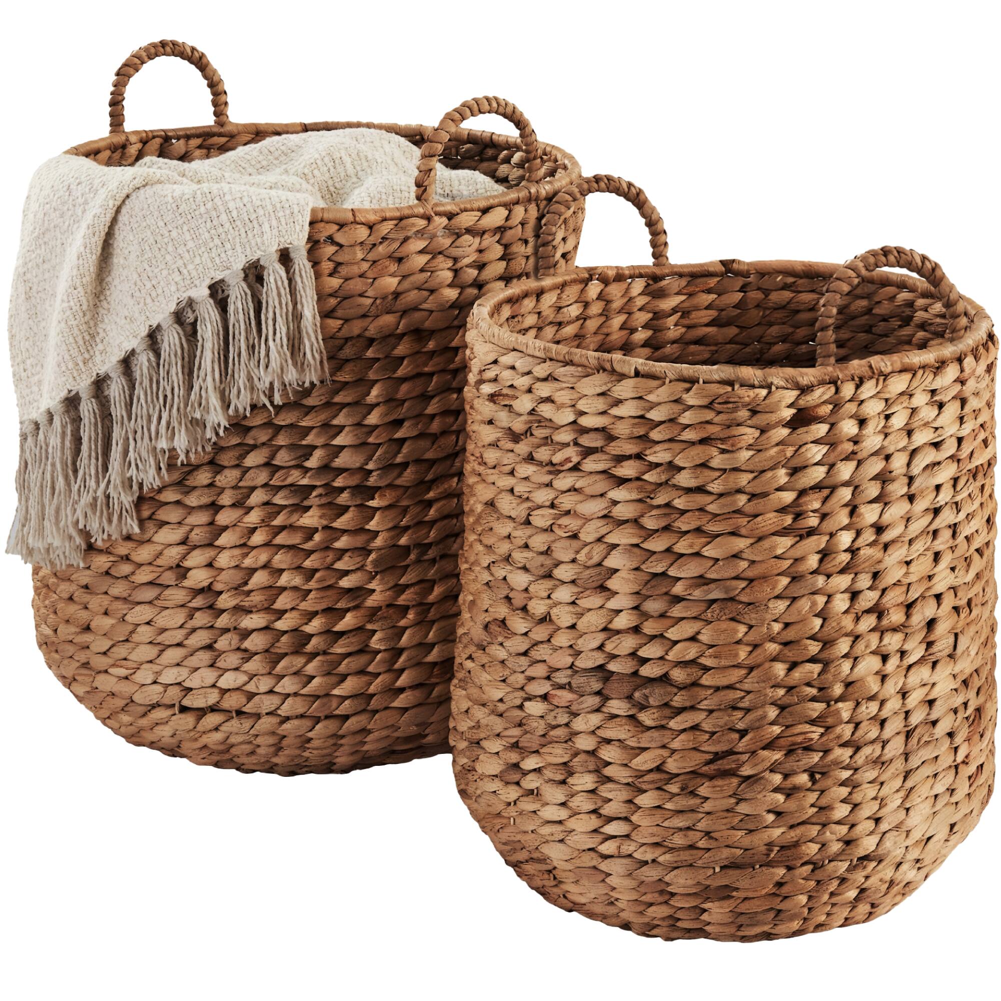 Best Choice Products - 2-Piece Round Nesting Baskets W/Handles, Water Hyacinth Plant Holder & Storage Organizer - Chestnut