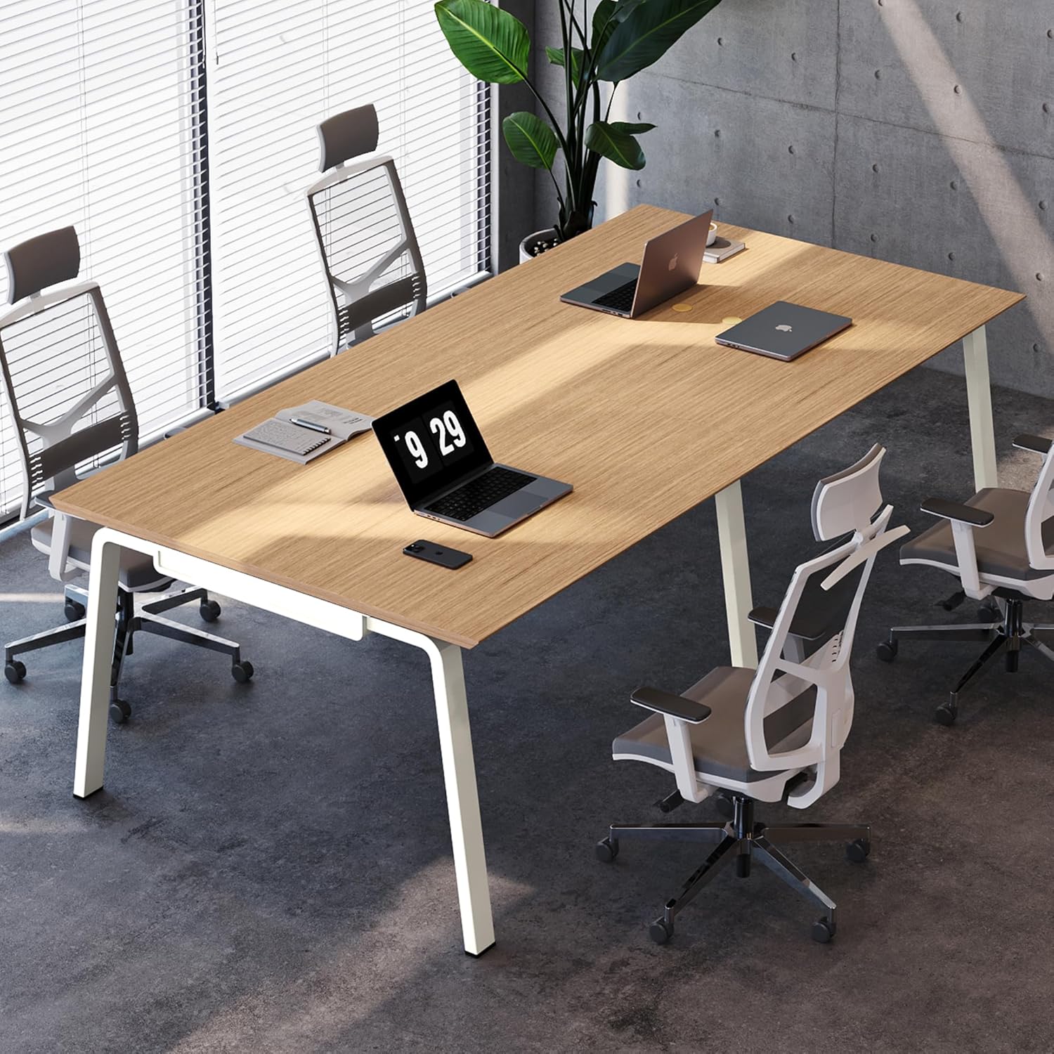 Acanva - Modular Computer Office Desk, Study Writing Workstation Table for Home & Business, Team Desk – 4 Person - Natural