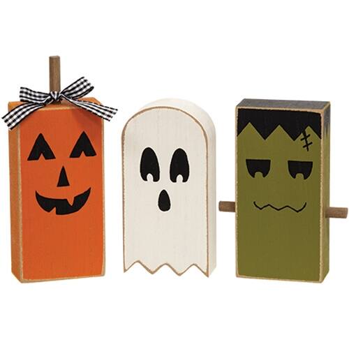 Front. BreeBe - 3/Set Chunky Wooden Halloween Friend Sitters - Multicolor.