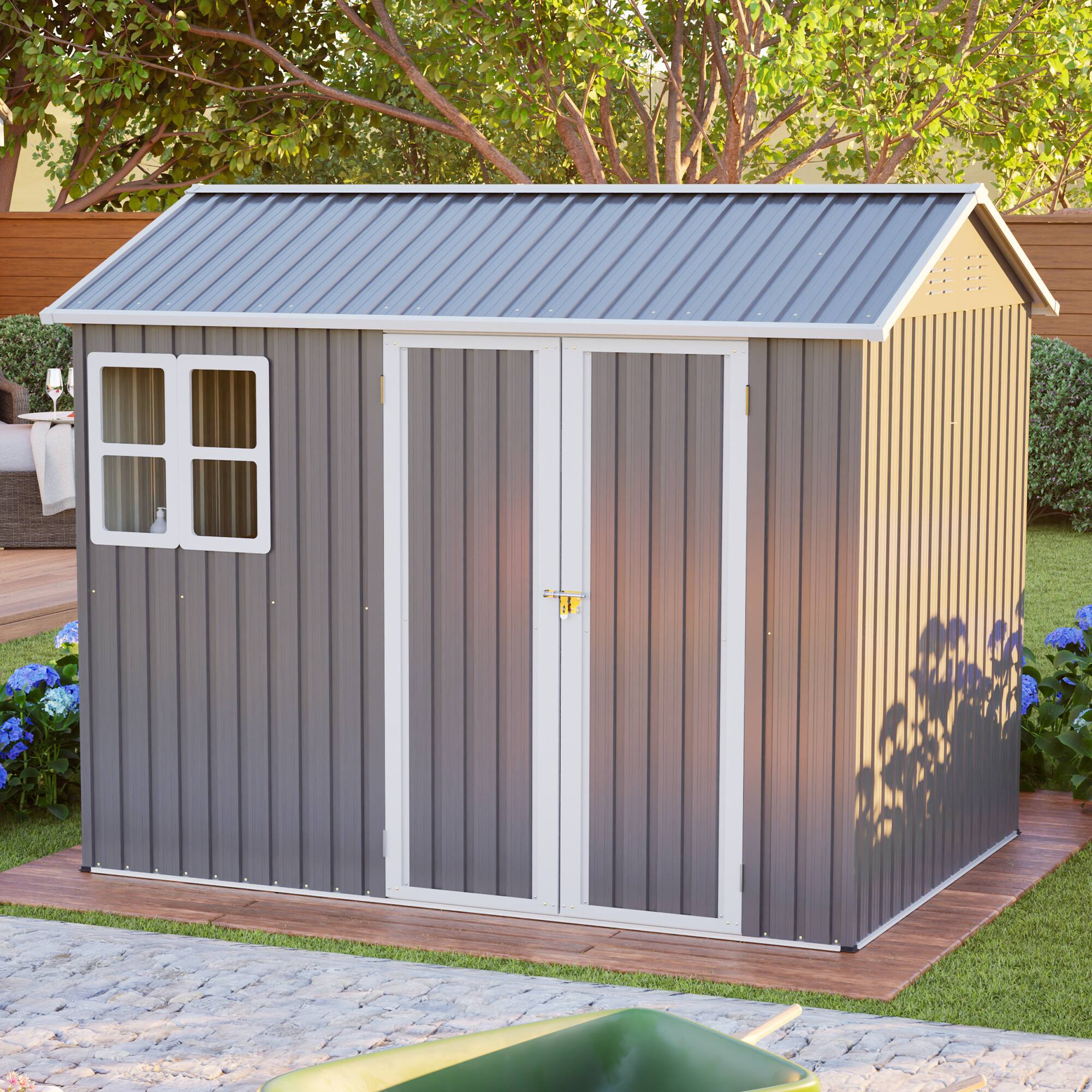 Alt View 6. Loheer - Loheer 8x6 Steel Storage Shed Heavy Duty Outdoor Tool Shed with Window Lockable Doors Dark Gray.