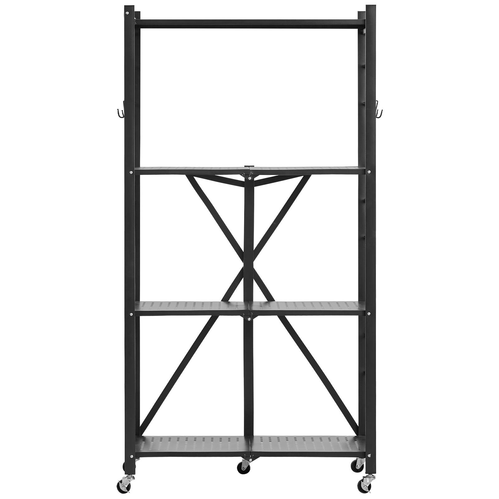 Alt View 5. VEVOR - 4-Tier Foldable Storage Shelf, 28Wx13Dx54H Inch Folding Metal Rack Shelving Unit, Heavy Duty No Assembly Organizer Shelf - Black.