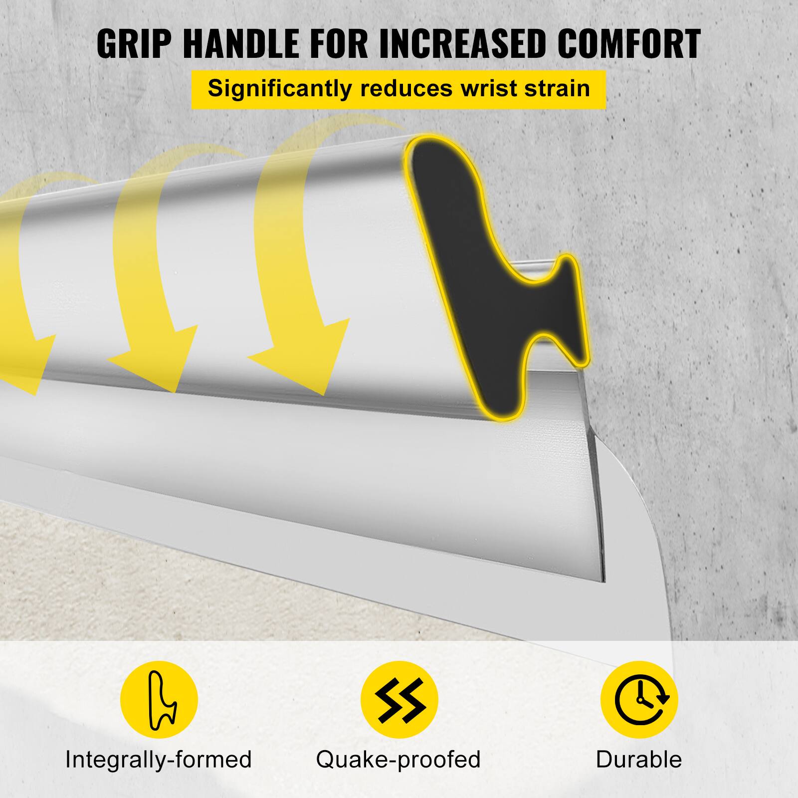 GRIP HANDLE FOR INCREASED COMFORT  
Significantly reduces wrist strain  

- Integrally-formed  
- Quake-proofed  
- Durable