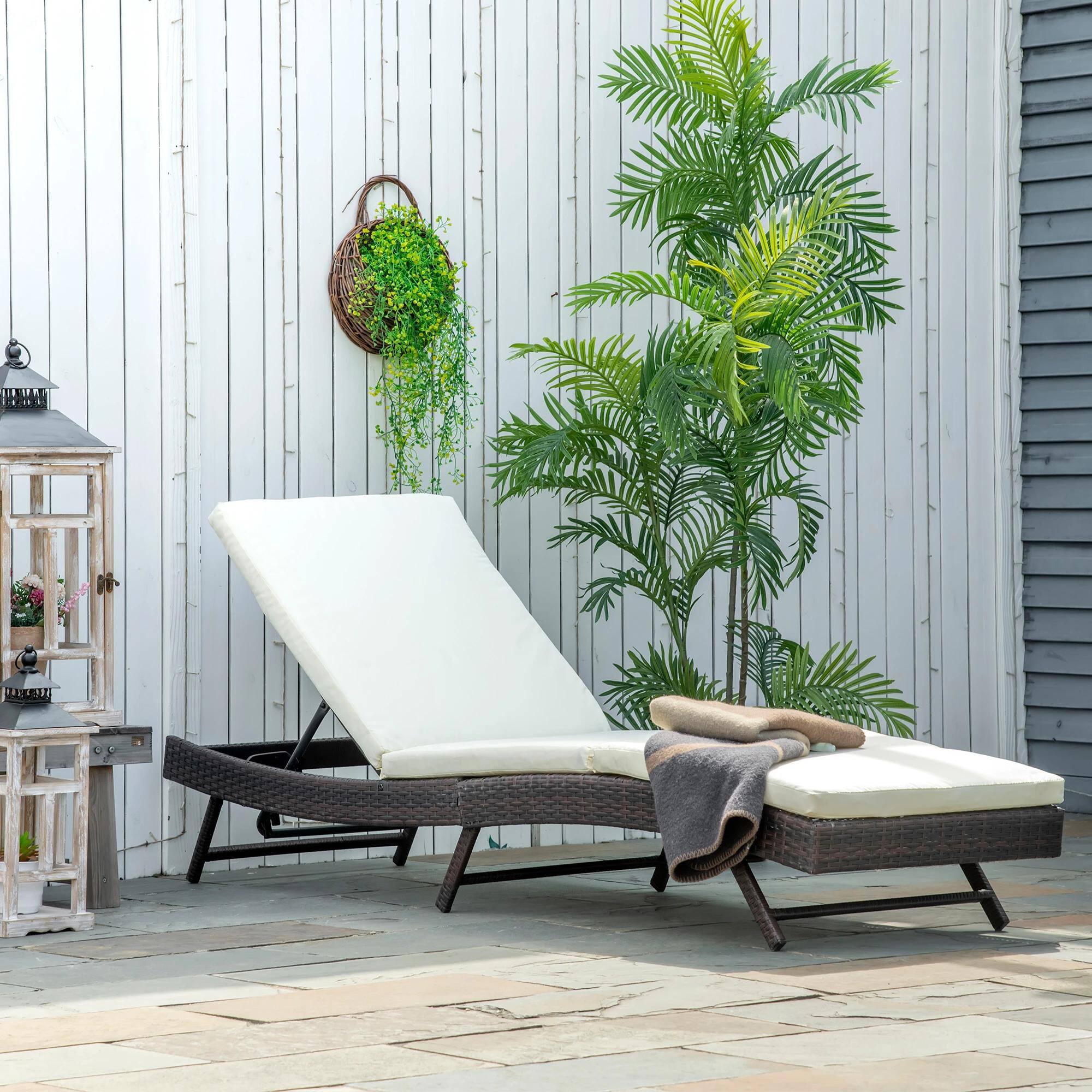 Alt View 2. Resenkos - Resenkos Patio Chaise Lounge, Pool Chair With 5 Position Adjustable Backrest & Cushion, Cream White - Cream White.