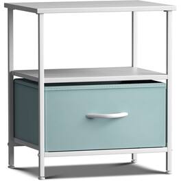 Sorbus - Nightstand 1-Drawer Shelf Storage, Bedside Furniture & Chest Dresser with Steel Frame, Wood Top & Fabric Bins - Aqua