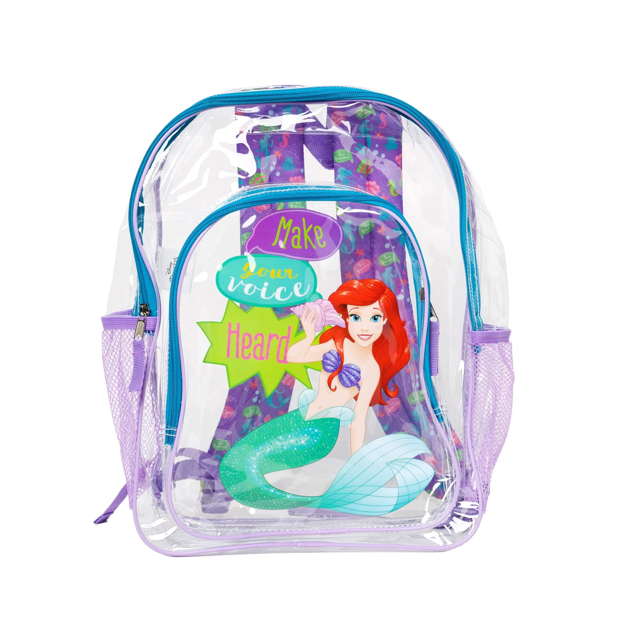 The Little Mermaid Clear Transparent Backpack 16" Disney Ariel Make Your Voice Heard - Multicolored