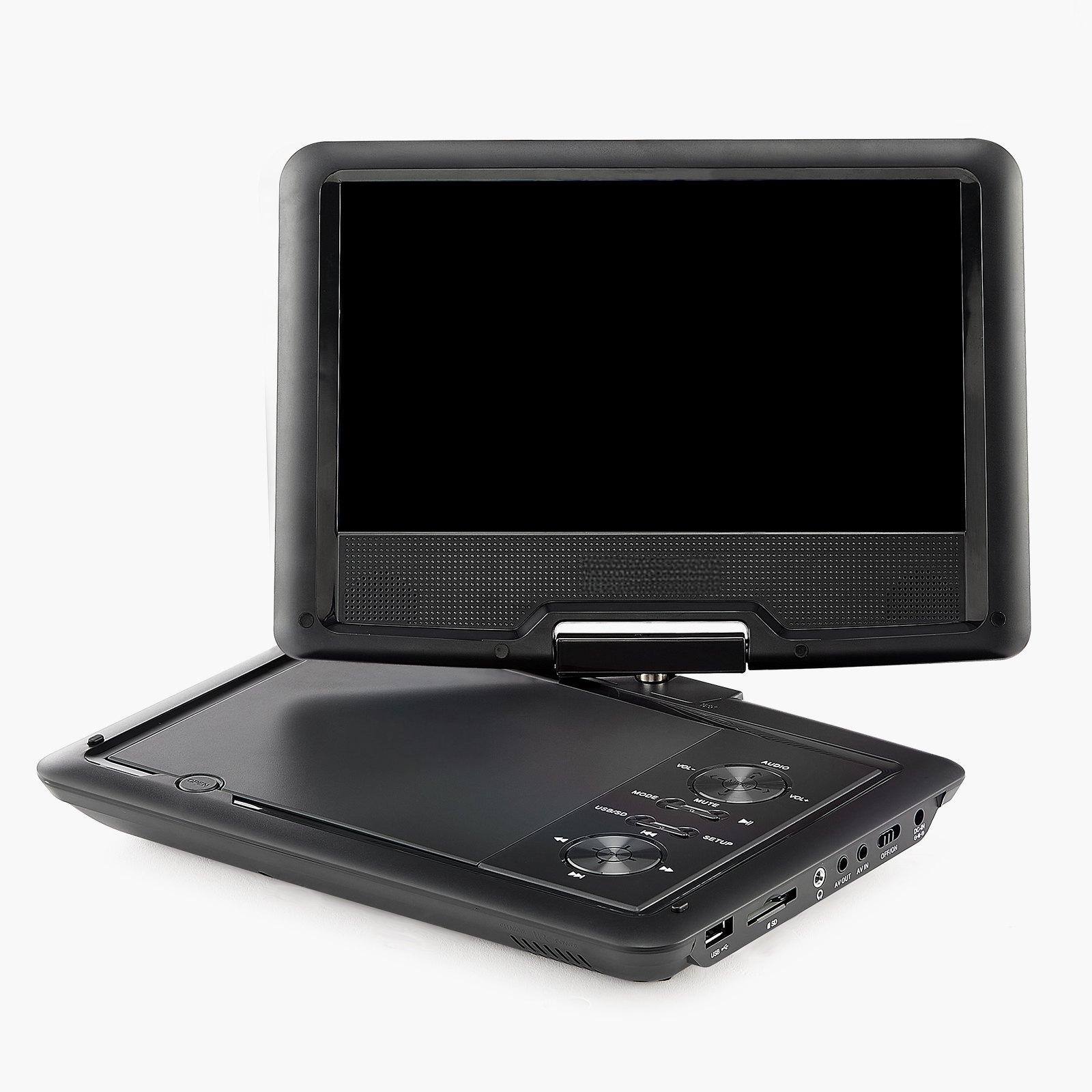 Alt View 10. Glintex - Portable DVD Player 10.1" HD Swivel Screen, 4H Battery, Dual Speakers, USB SD CD DVD, TV Sync, AC Adapter, Remote.