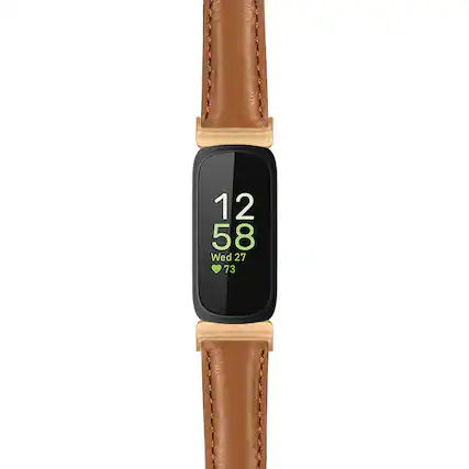 Front. StrapsCo - Everyday Leather Watch Band Strap For Fitbit Inspire 3 (Extra Long) - Tan (Rose Gold Hardware).