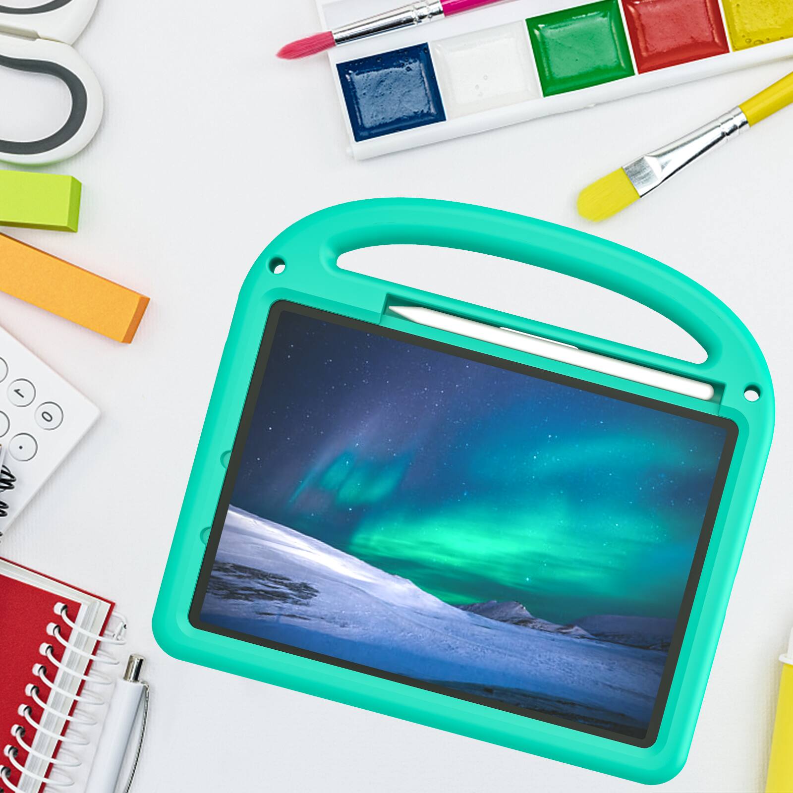 Alt View 5. Dteck - Kids Shock-absorbent TPU Tablet Case for Apple iPad Pro (M4) 11" 2024 with Shoulder Strap and Pencil Holder Back Cover - Green.