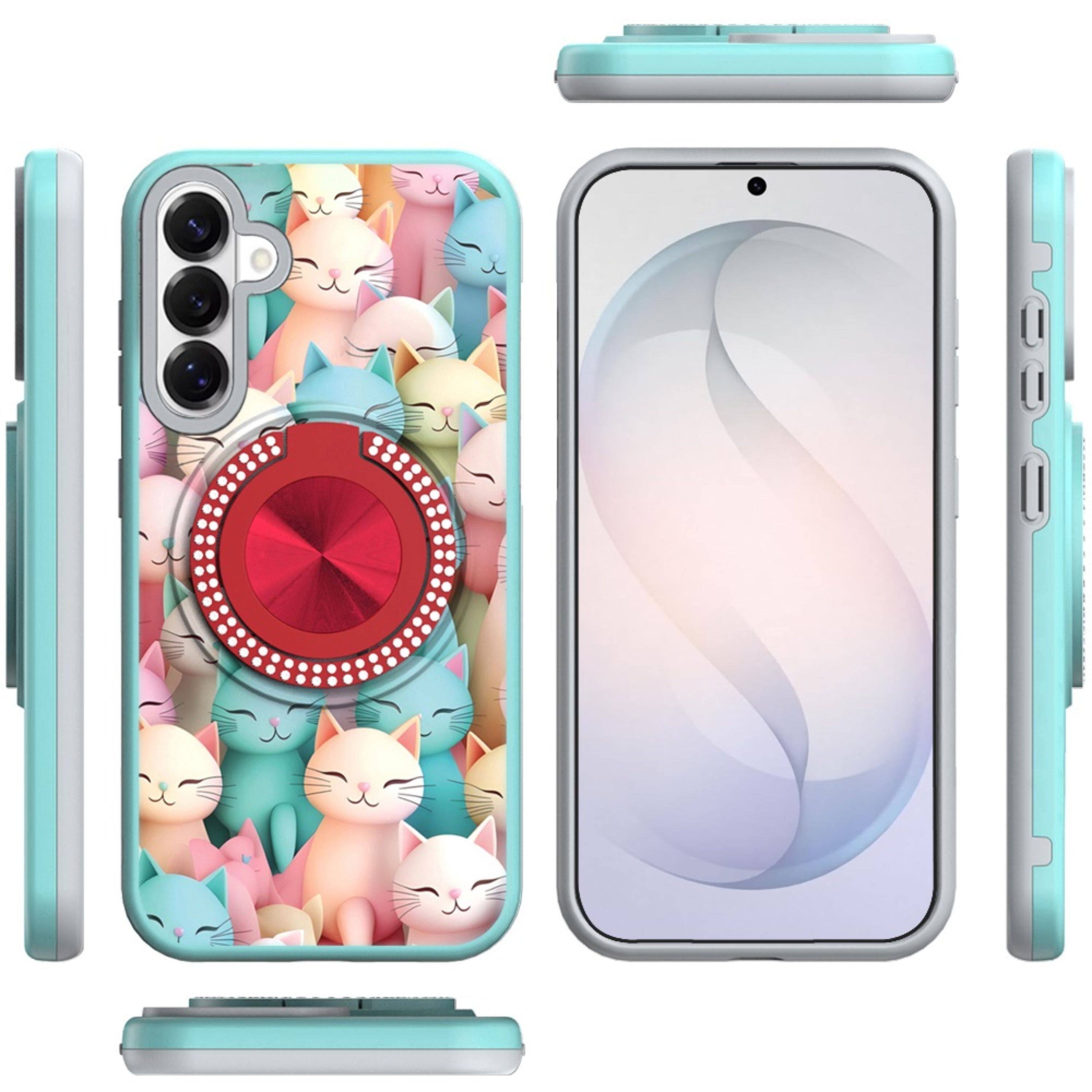 Left. Kitcheniva - Printed Design With 360 Bling Stand Cover Plus Tempered Glass For Samsung S26 FE Cats - Multicolor.
