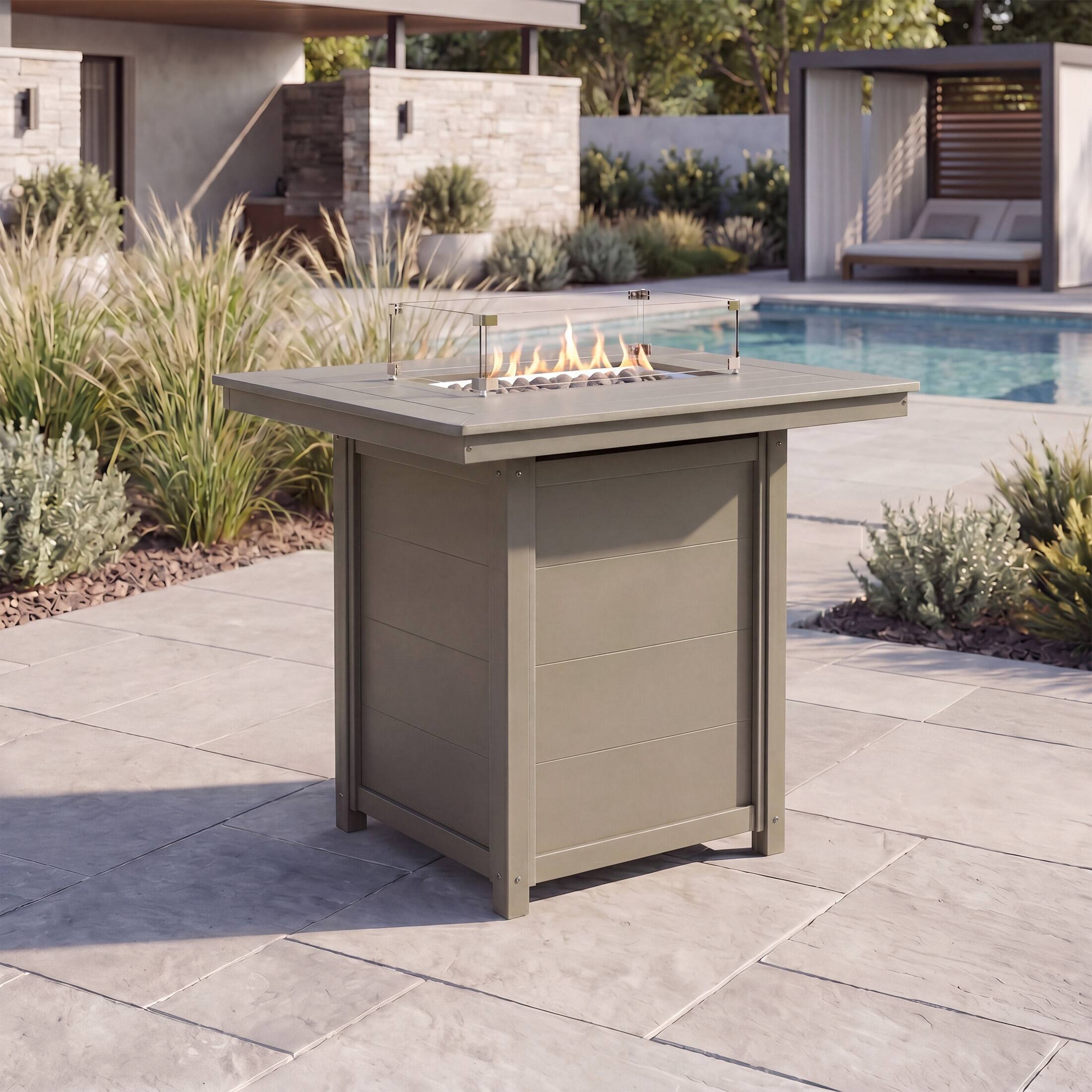 Angle. WestinTrends - WestinTrends Helios 46" Modern Outdoor Patio Gas Propane Rectangle Fire Pit Table - Weathered Wood.