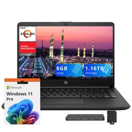 HP - Pavilion 14" HD Laptop,AMD Athlon Silver 3050U,8GB RAM,1TB SSD+160GB Dock Set,AMD Radeon Graphics,Win 11 Pro - Black
