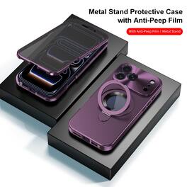 Dteck - Shockproof Phone Case for Apple iPhone 18 Pro Max with Stand, Magnetic Hard PC Metal Cover Built in Privacy Screen Film - Cherryred