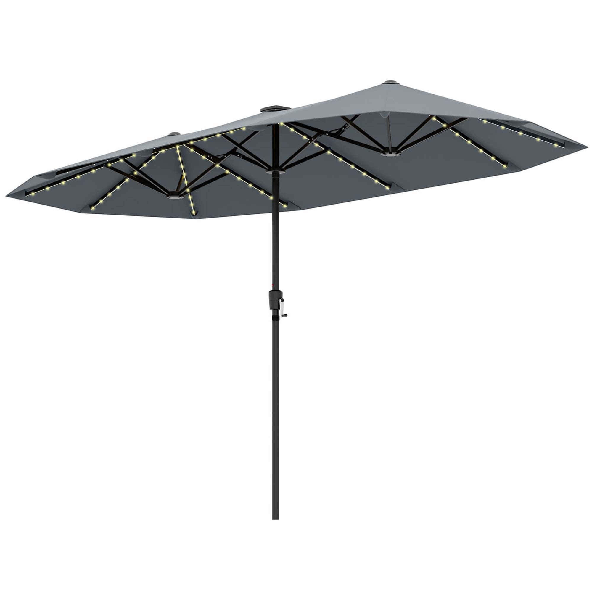 Front. Costway - Costway 13 FT Large Patio Umbrella with LED Solar Lights Crank Handle 12 Heavy-Duty Ribs - Gray.