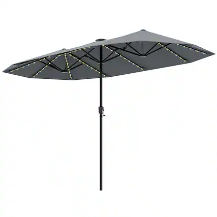 Front. Costway - Costway 13 FT Large Patio Umbrella with LED Solar Lights Crank Handle 12 Heavy-Duty Ribs - Gray.