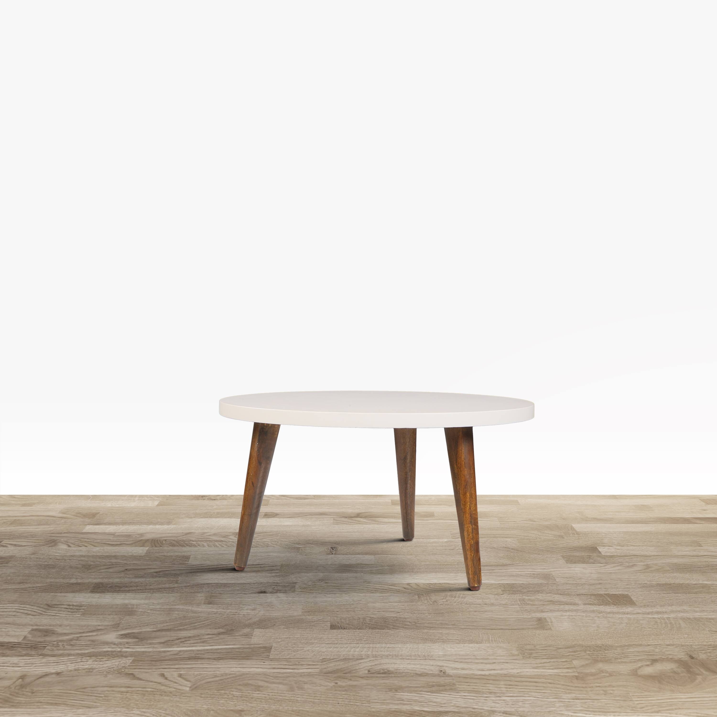 Alt View 8. Manhattan Lane - 24 Inch Modern Coffee Table, Round Off White MDF Top, Mango Wood Legs - Brown, White.