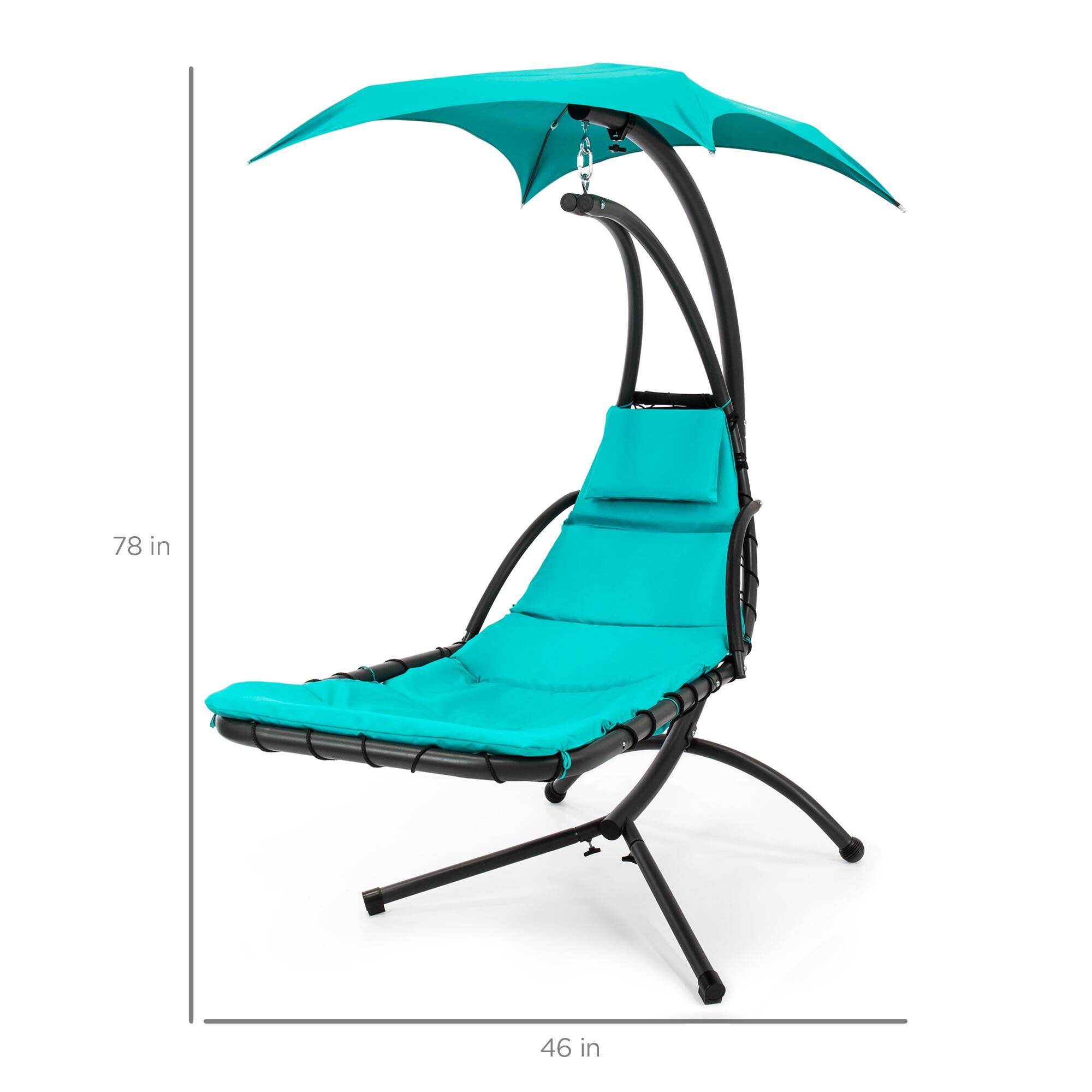 Alt View 7. Best Choice Products - Best Choice Products Hanging Curved Chaise Lounge Chair Swing w/ Pillow, Shade, Stand - Teal - Teal.