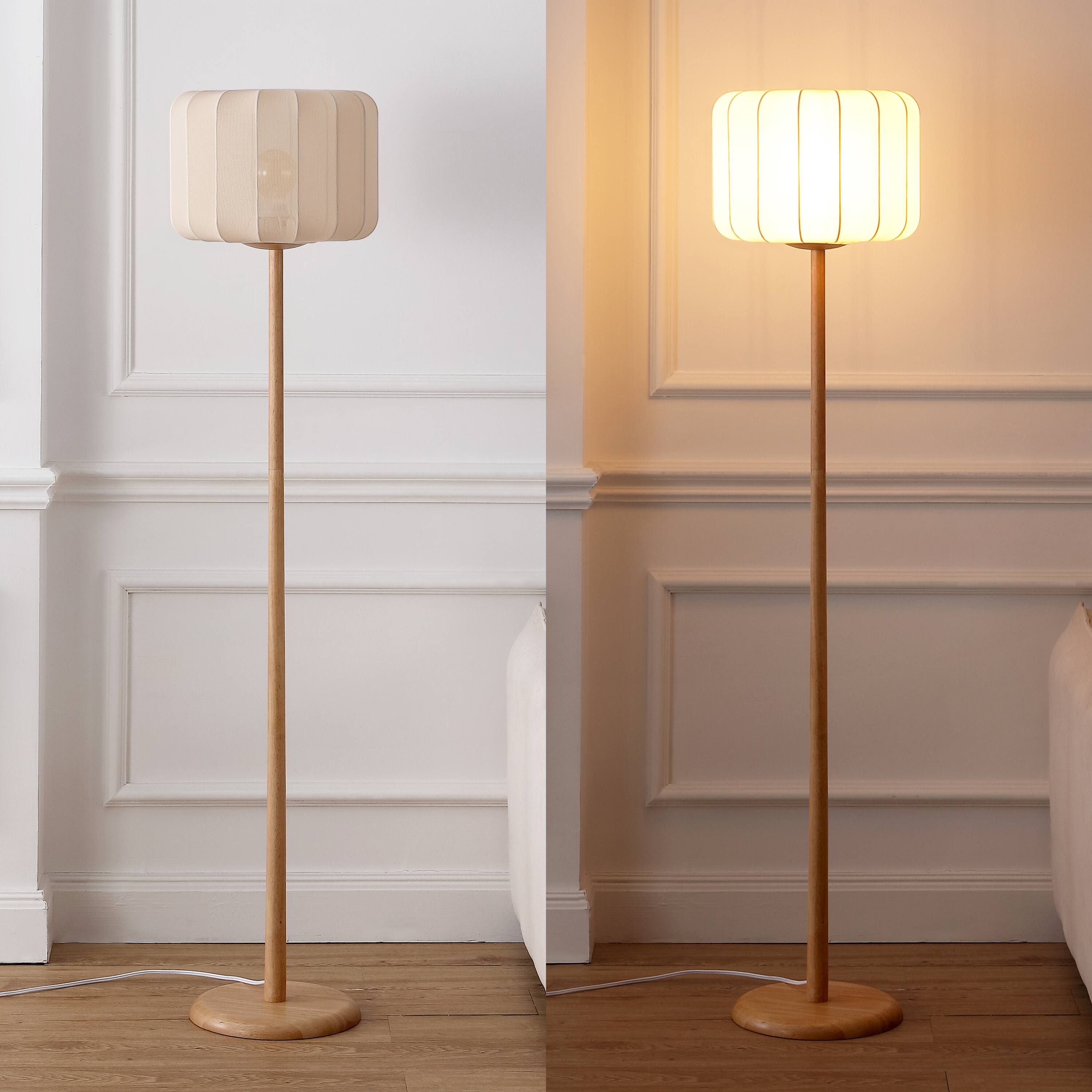 Alt View 3. Jonathan Y - Maryna 59.5 in. Minimalist Modern Teahouse Wood with Ribbed Cocoon Pumpkin Shade LED Floor Lamp, Beige/Light Brown - Light Brown Wood.