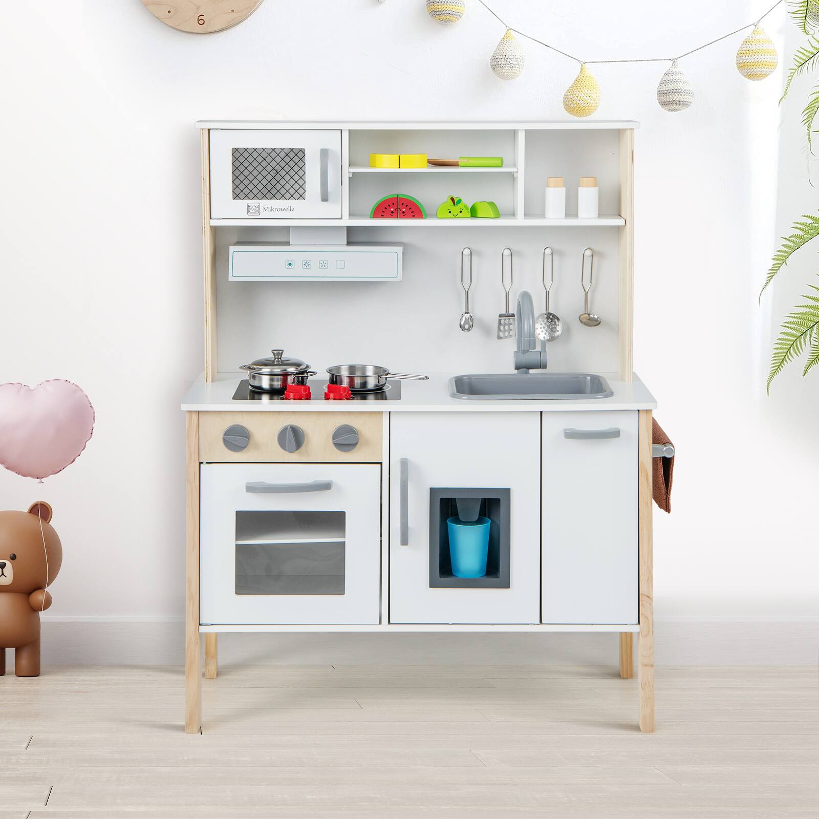 Alt View 2. SlickBlue - Toddlers Wooden Kitchen Playset for Pretend Cooking and Creative Play - White.