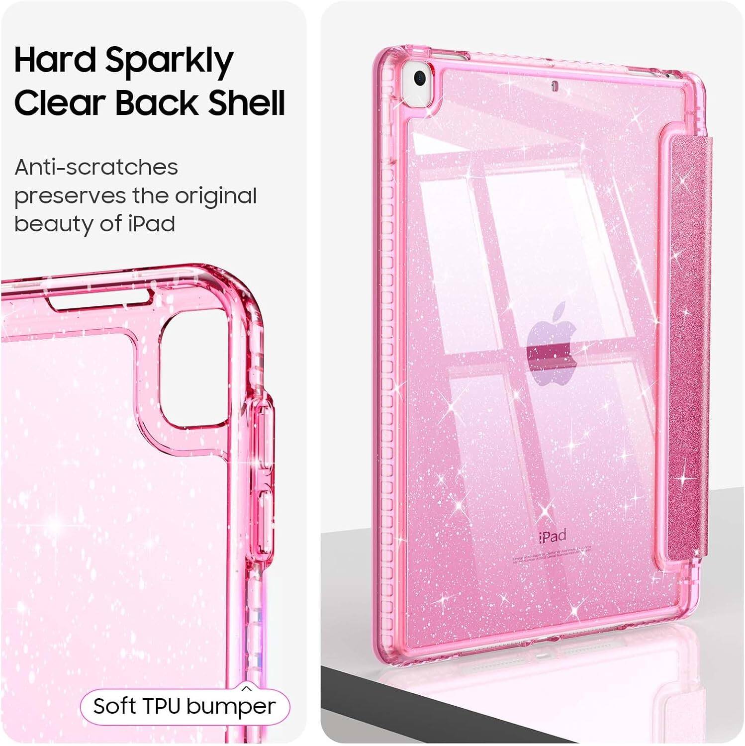 Hard Sparkly Clear Back Shell

Anti-scratches preserves the original beauty of iPad

iPad

Soft TPU bumper