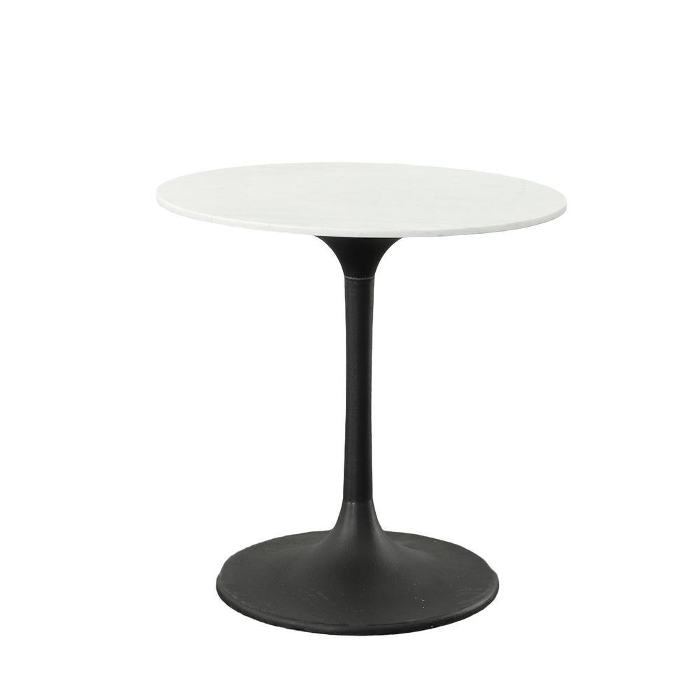 Front. Carolina Chair & Table - Enzo 30" Round Marble Top Dining Table - White Top - Black Base - White.