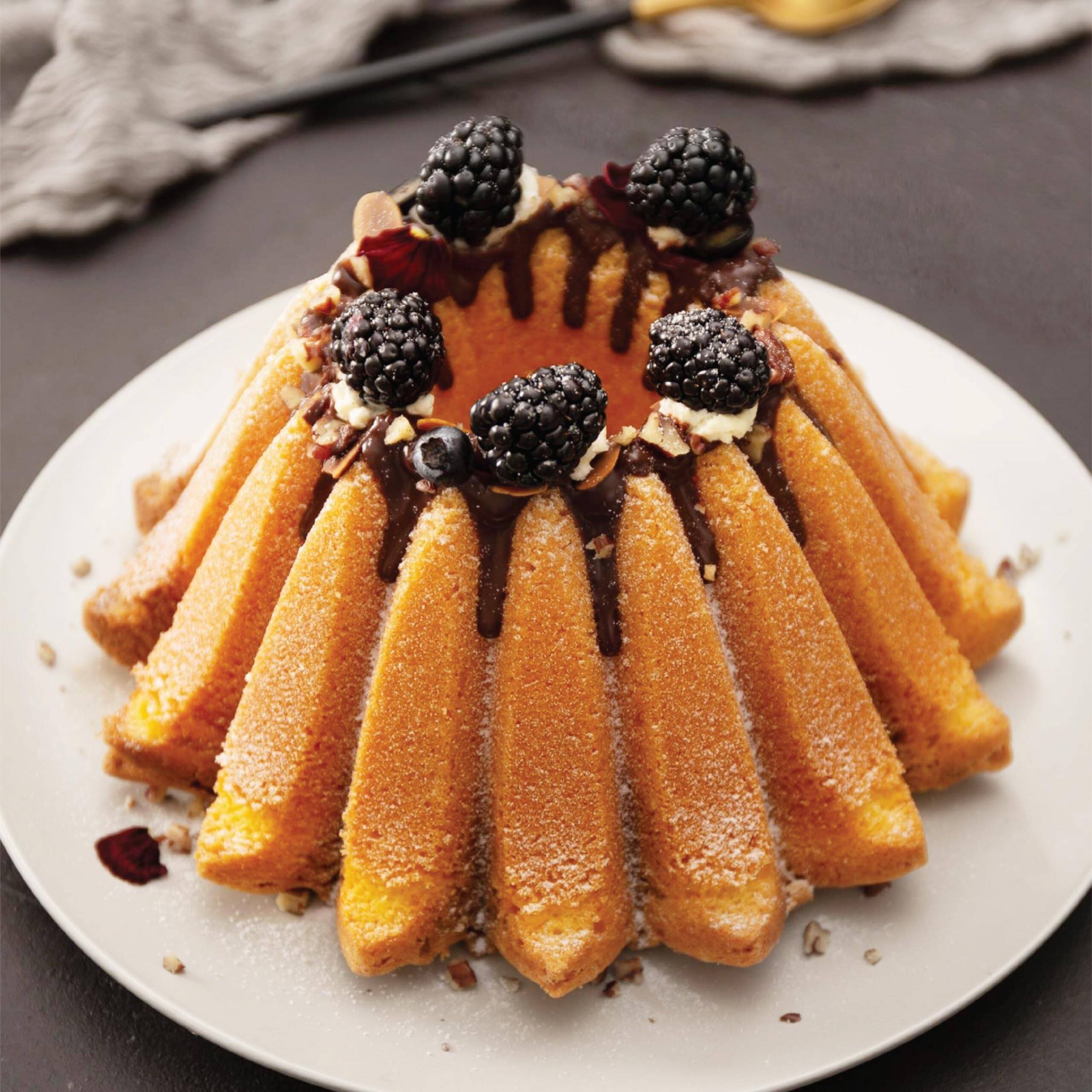 Alt View 1. Baker's Secret - Baker's Secret Fluted Cake Pan, Cast Aluminum 2 Layers Nonstick Coating (Spring Water) - Champagne Gold.