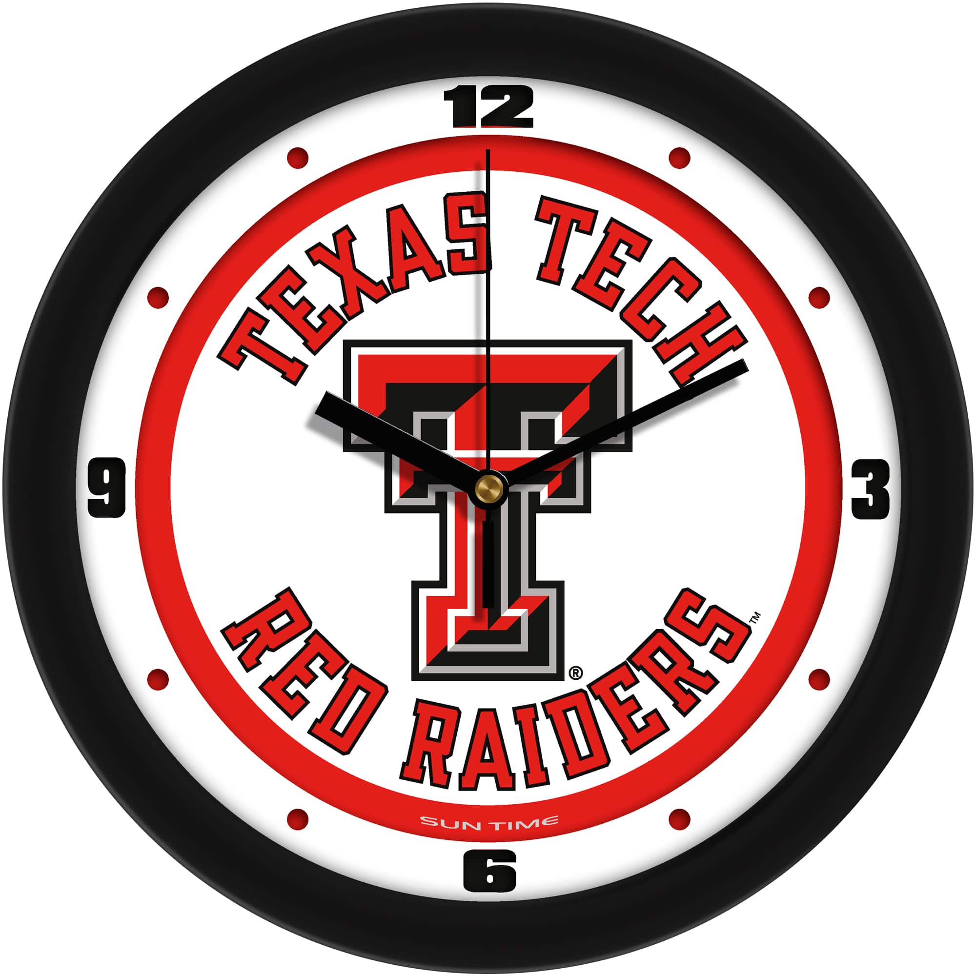 MpDirect - Texas Tech Red Raiders 11.5'' Suntime Premium Glass Face Traditional Logo Wall Clock - Multicolor